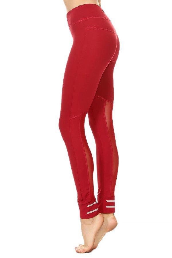 Solid Knit Athletic Mesh Panel Leggings