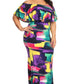 Plus Size Colorful Water Color Off Shoulder Maxi Dress