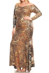 Plus Size Detailed Leopard Off Shoulder Maxi Dress