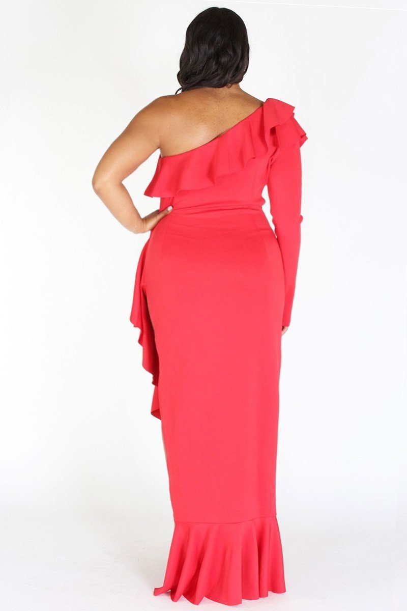 Plus Size Glam Layered Ruffle One Shoulder Dress [PRE-ORDER 25% OFF]