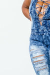 Plus Size Sexy Acid Denim Lace Up Jumpsuit