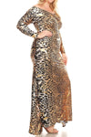 Plus Size Detailed Leopard Off Shoulder Maxi Dress