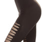 Solid Front Mesh Trimmed Cutout Detailed Leggings