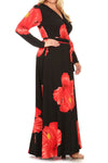 Plus Size Vibrant Gorgeous Floral V Neck Waist Tie Maxi Dress [SALE]