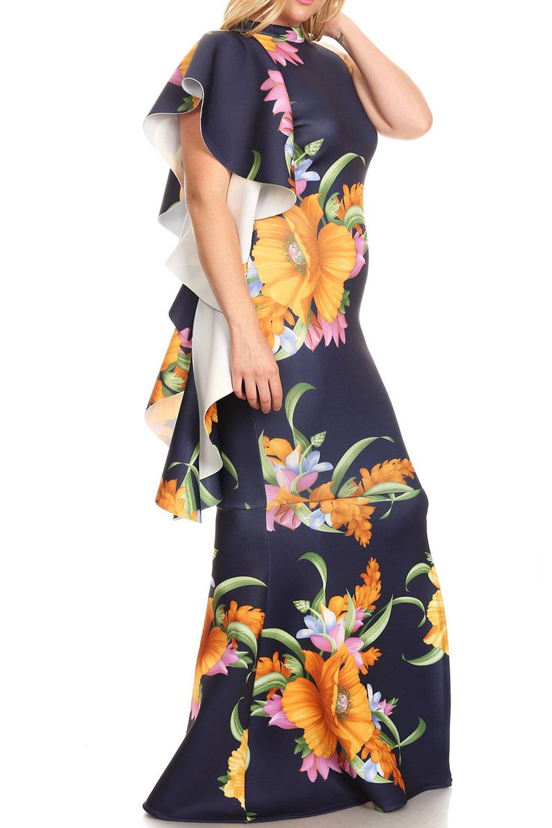 Plus Size Glamour Floral Mermaid Maxi Dress