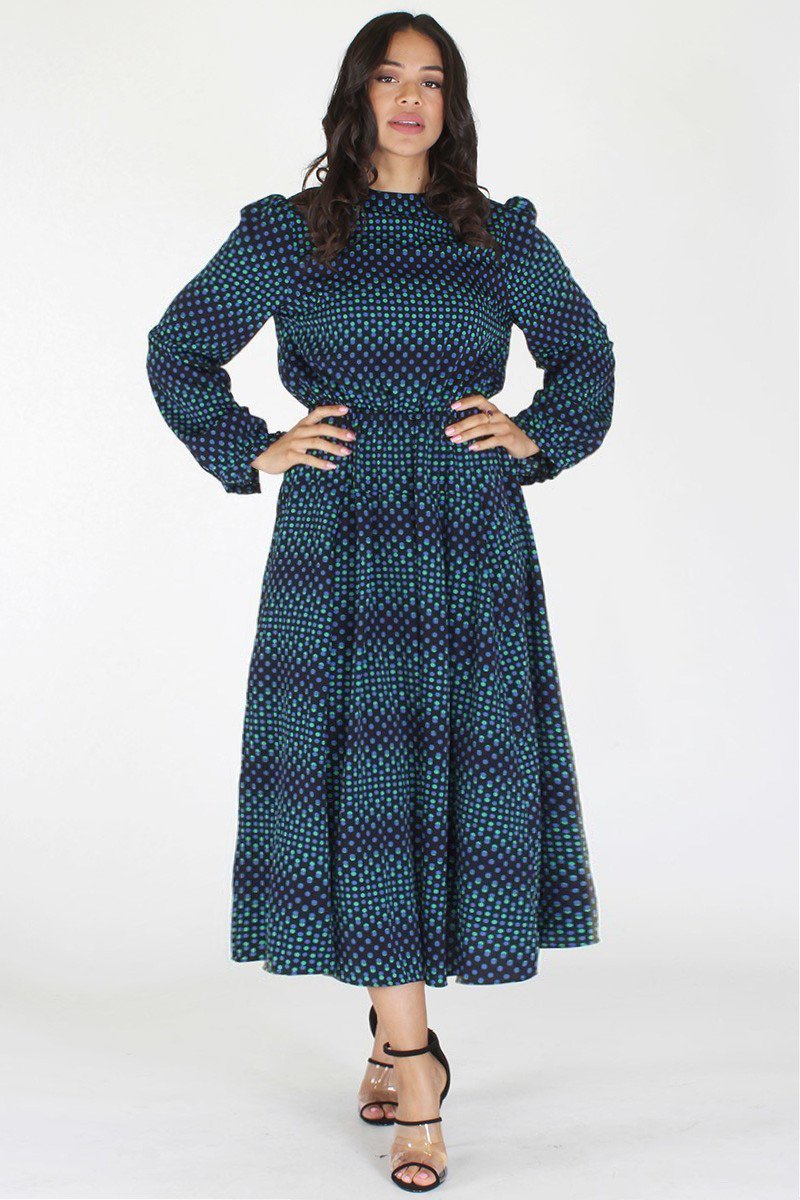 Plus Size Flowing Pattern Long Sleeve Maxi Dress [PRE-ORDER 25% OFF]