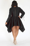 Plus Size Classy Lace Up Peplum Flare Top Dress Black