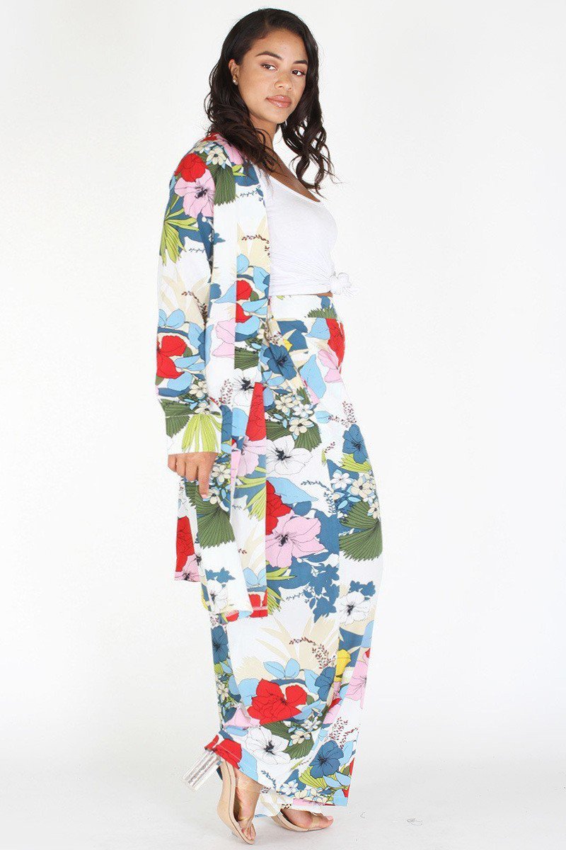 Plus Size Lovely Floral Flow Cardigan & Pants Set [PRE-ORDER 25% OFF]