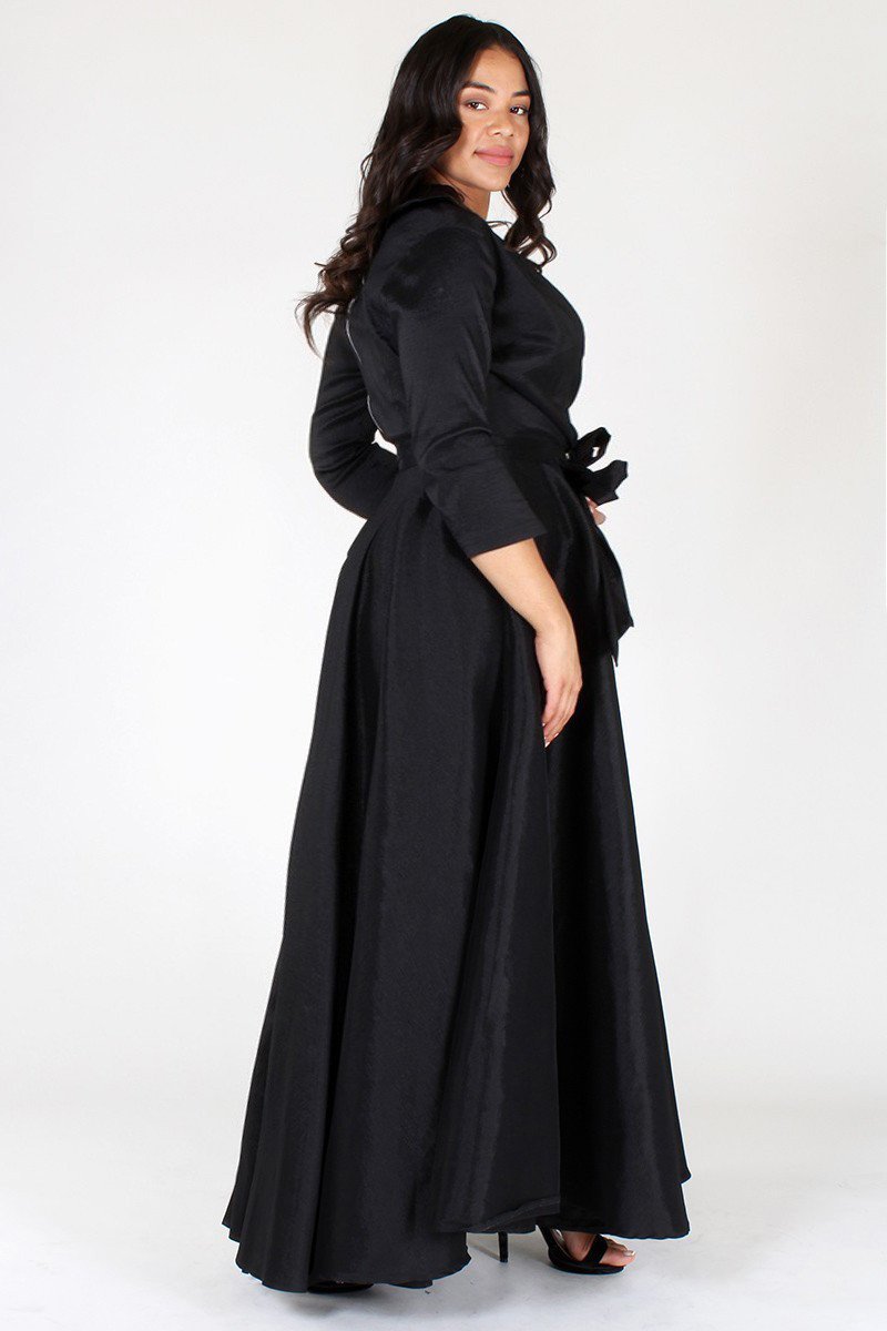 Plus Size Glamorous Deep V Neck Ribbon Tie Dress [PRE-ORDER 25% OFF]