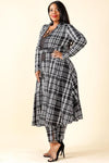 Plus Size Plaid Long Sleeve Top Leggings Set