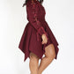 Plus Size Classy Lace Up Peplum Flare Top Dress Burgundy