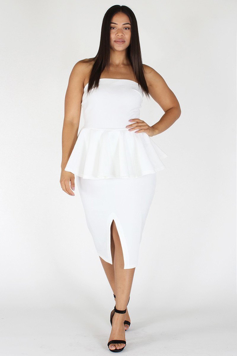 Plus Size Off Shoulder Peplum Pencil Skirt Dress