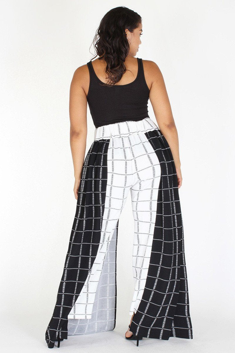 Plus Size Mod Style Grid Layered Wide Leg Pants