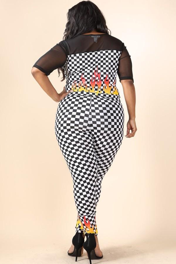 Plus Size Fire Checker Tube Top Leggings Set