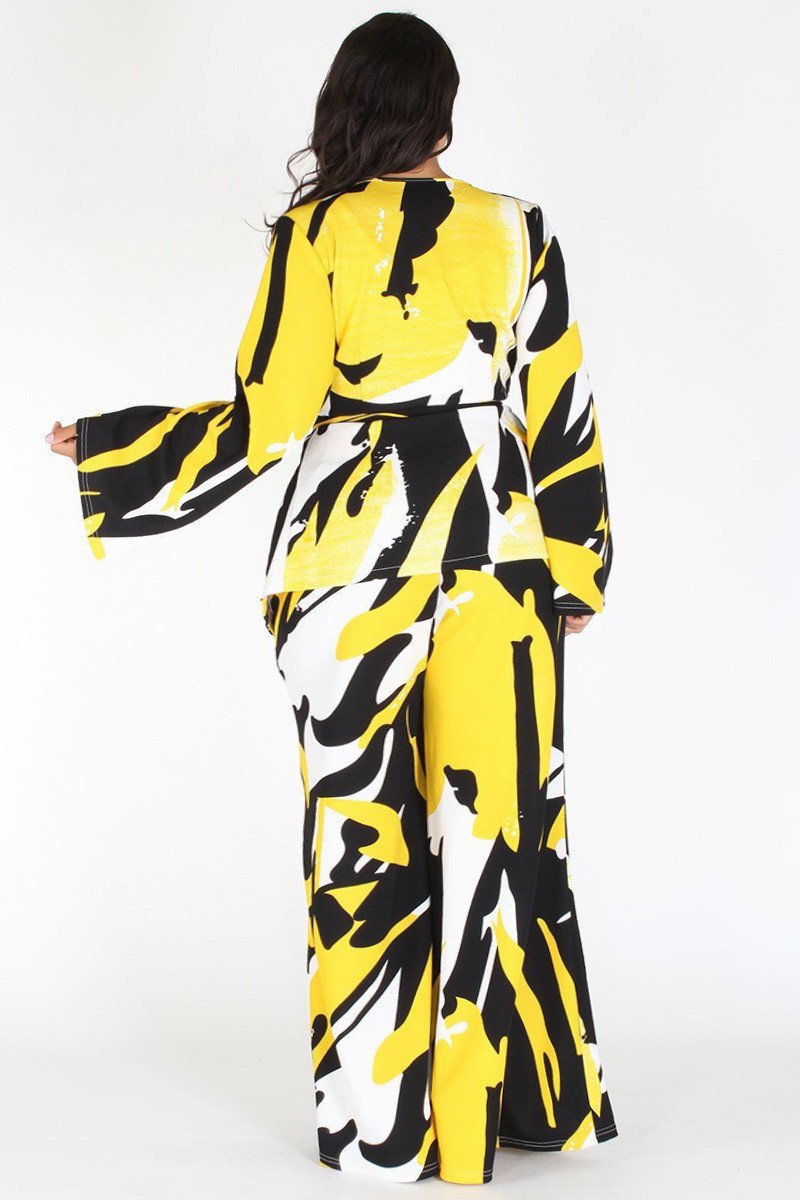 Plus Size Vibrant Abstract Tie Around Top & Wide Leg Set [PRE-ORDER 25% OFF]