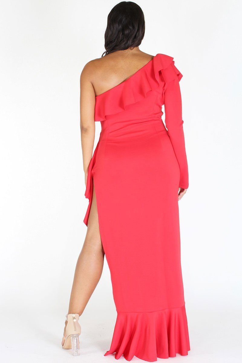 Plus Size Glam Layered Ruffle One Shoulder Dress [PRE-ORDER 25% OFF]