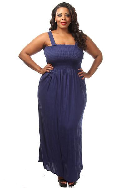 Plus Size Solid Ruched Top Maxi Dress