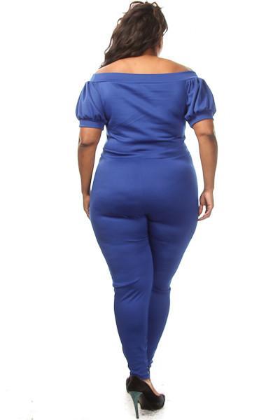 Plus Size Sexy Off Shoulder Puff Sleeve Catsuit