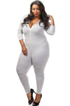 Plus Size Zipper Down Hooded Catsuit