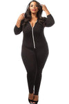Plus Size Zipper Down Hooded Catsuit