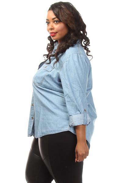 Plus Size Button Down Denim Top