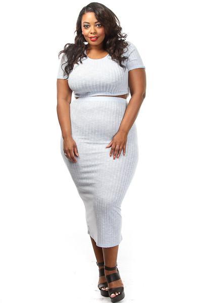 Plus Size Ribbed Crop Top & Skirt Set