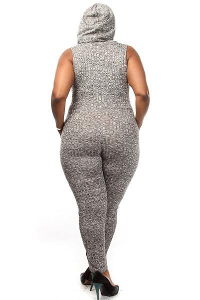 Plus Size Ribbed Zip Up Hooded Catsuit