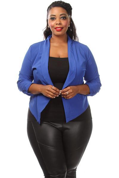 Plus Size Solid 3/4 Sleeve Blazer