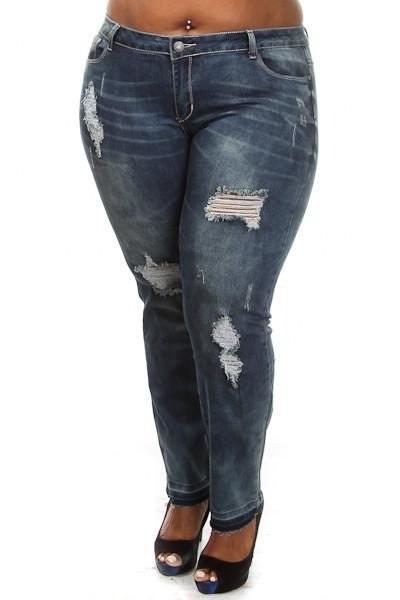 Plus Size Trendy Distressed Pocket Design Jeans