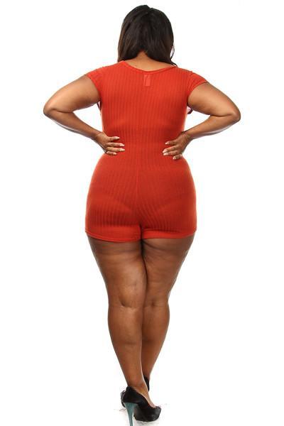 Plus Size Ribbed Button Down Romper