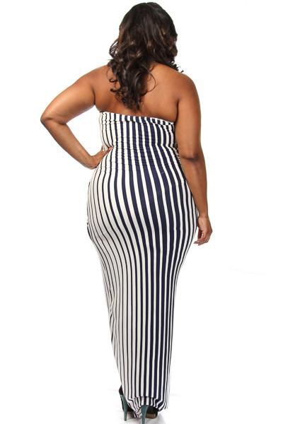 Plus Size Striped Tube Overlay Dress