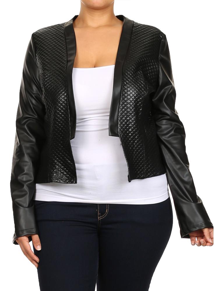 Plus Size Sleek Open Front Quilted Diamond Pattern Blazer