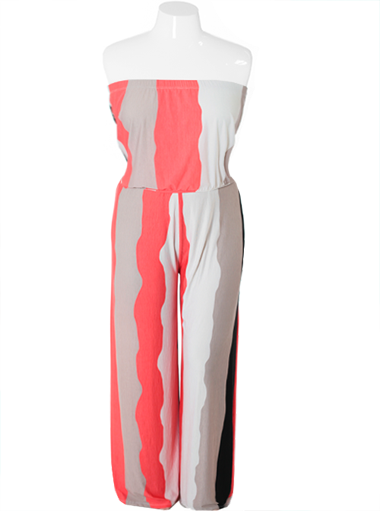 Plus Size Stylish Tube Coral Jumpsuit