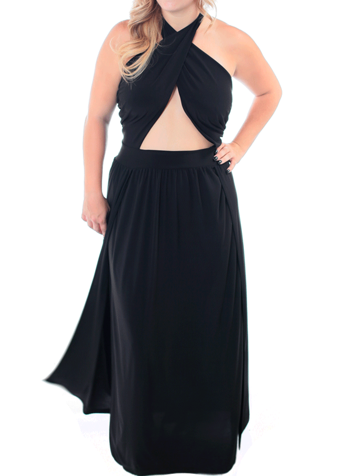 Plus Size Stunning Runway Black Maxi Dress