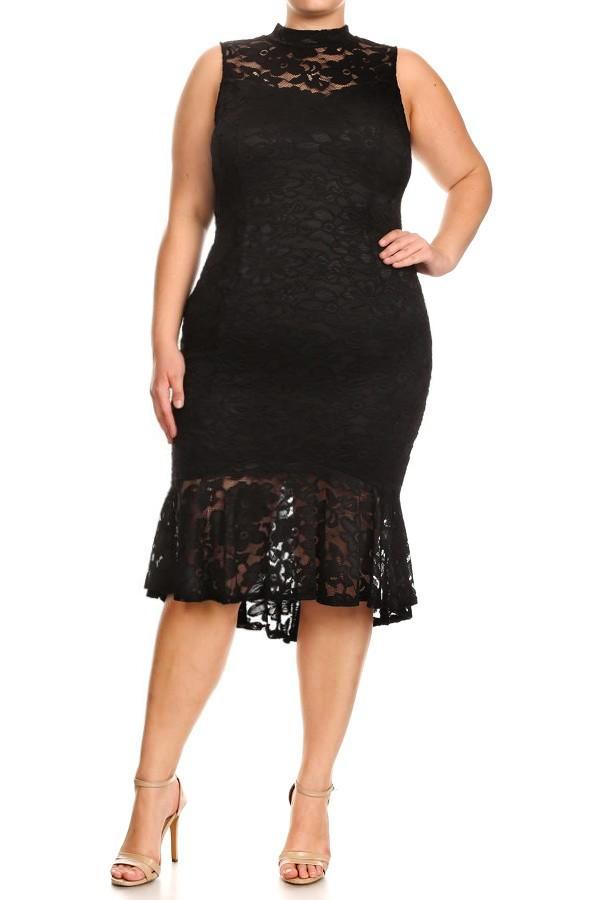 Plus Size Lace Accent Mermaid Sleeveless Dress [SALE]