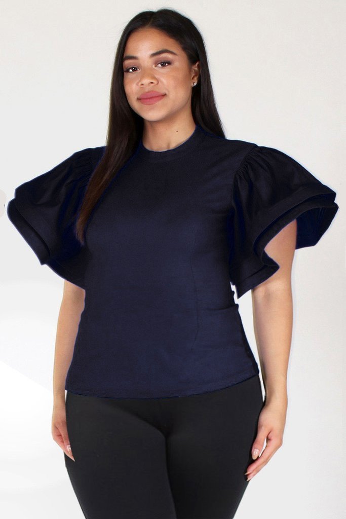 Plus Size SUPER TECHNO Glam Ruffled Sleeve Top