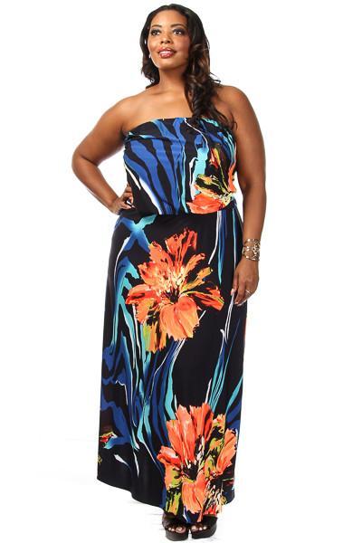 Plus Size Tube Top Gorgeous Floral Maxi Dress