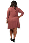 Plus Size Solid 3/4 Sleeve Skater Dress