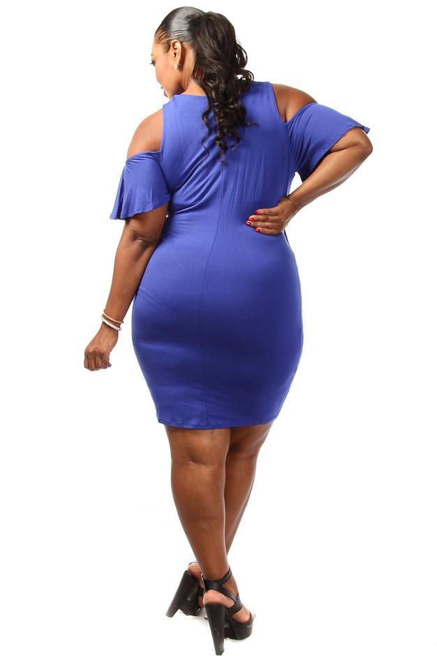 Plus Size Open Shoulder Cute Flare Sleeve Dress