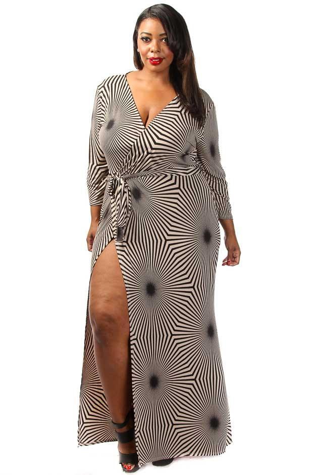 Plus Size Geo Unique Print Wrap Maxi Dress
