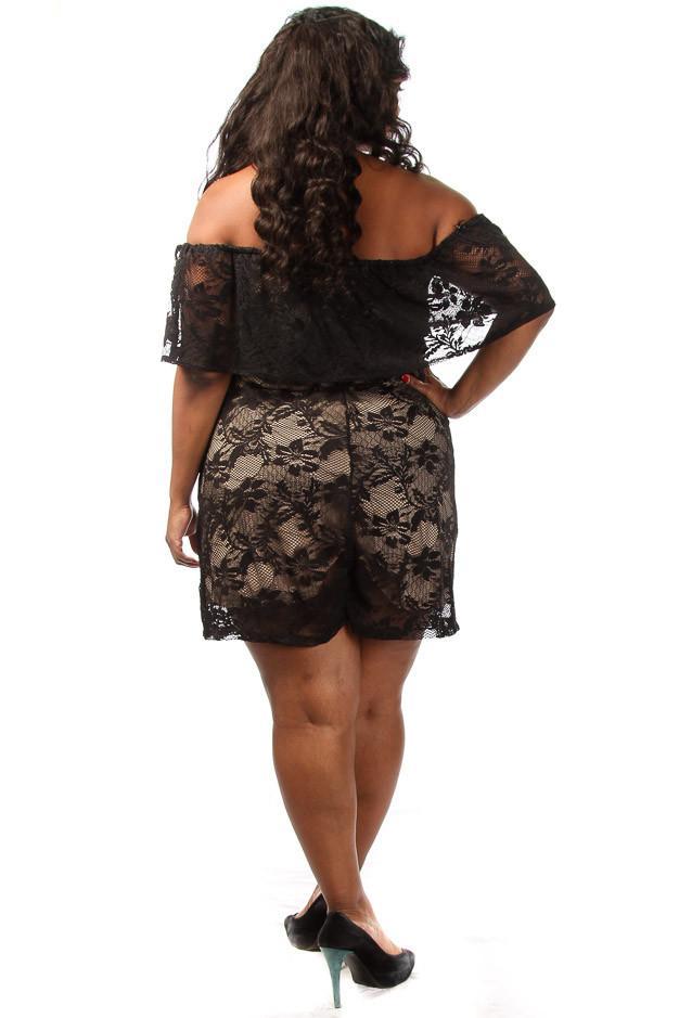 Plus Size Sexy Off Shoulder Sexy Lace Overlay Romper