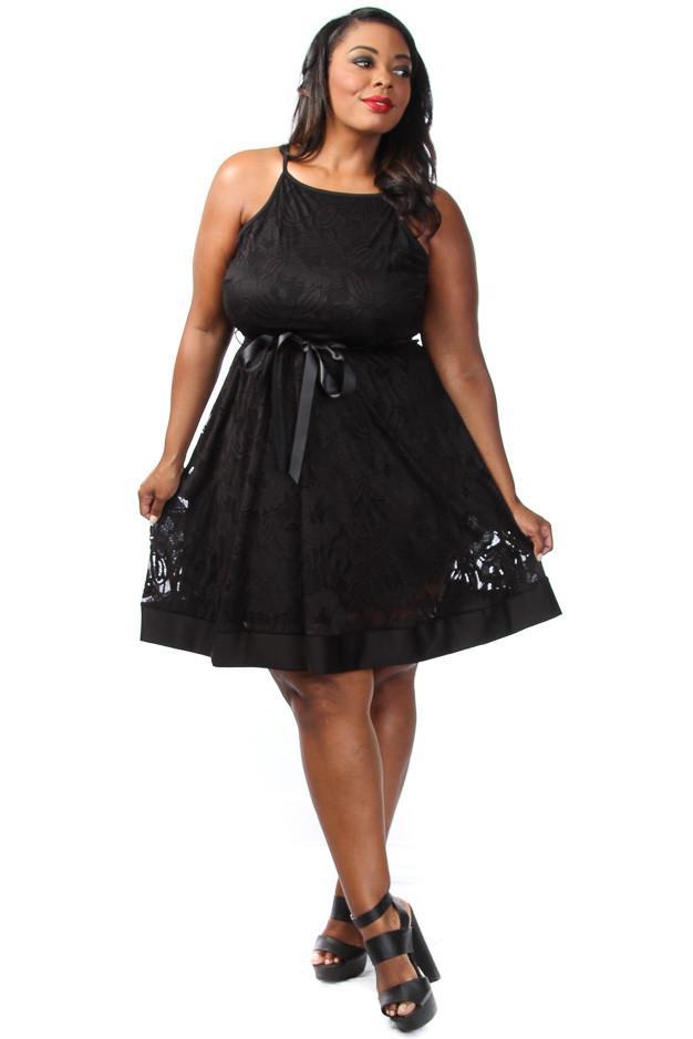 Plus Size Solid Sexy Lace A-Line Dress