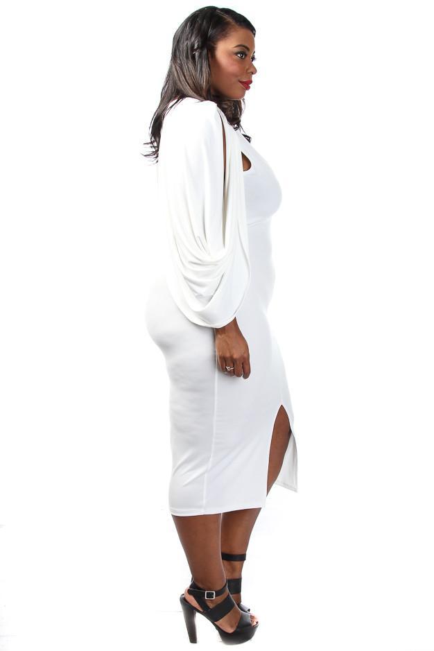 Plus Size Solid Cape Sleeve Midi Dress