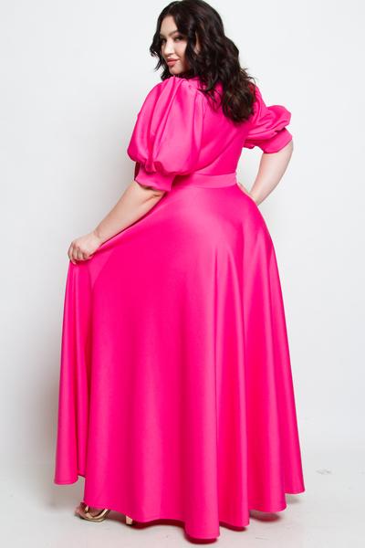 Plus Size Puff Sleeve Flowy Maxi Dress