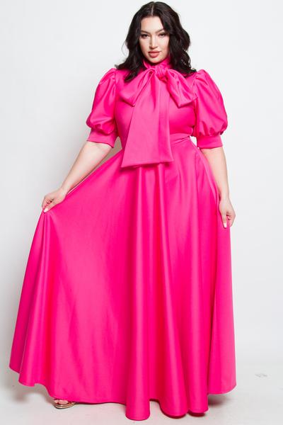 Plus Size Puff Sleeve Flowy Maxi Dress