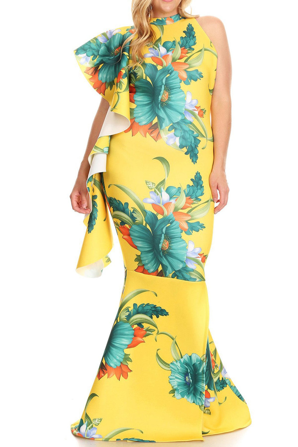 Plus Size Glamour Floral Mermaid Maxi Dress