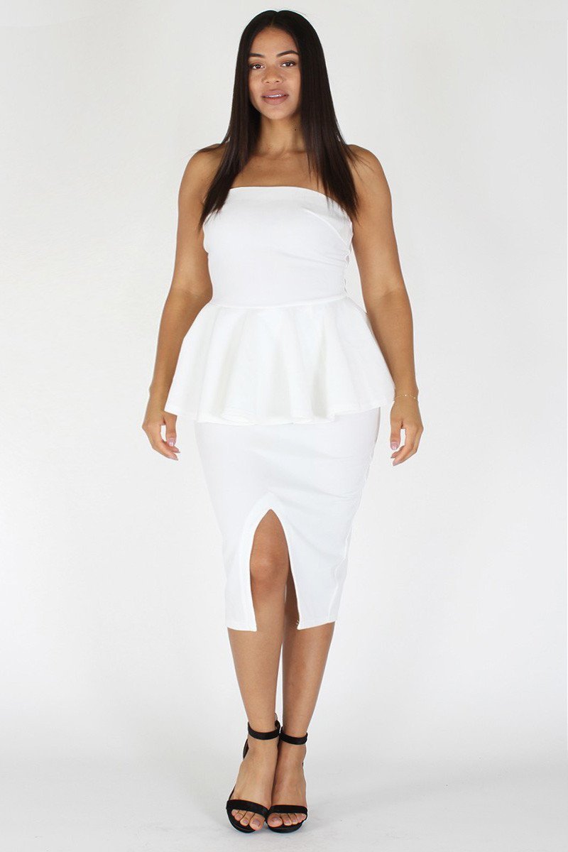 Plus Size Off Shoulder Peplum Pencil Skirt Dress