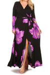 Plus Size Vibrant Gorgeous Floral V Neck Waist Tie Maxi Dress [SALE]