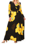 Plus Size Vibrant Gorgeous Floral V Neck Waist Tie Maxi Dress [SALE]