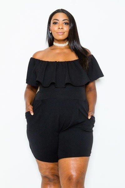 Plus Size Summer Off Shoulder Flounce Romper [SALE]